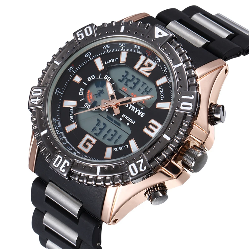Stryve Brand Man Military Watches Large Dial Waterproof Dual Display Quartz Digital Clock Men Luxury Sports Watch reloj hombre naviforce men s luxury brand sport watches men dual display led digital waterproof full steel quartz watch sports man clock new