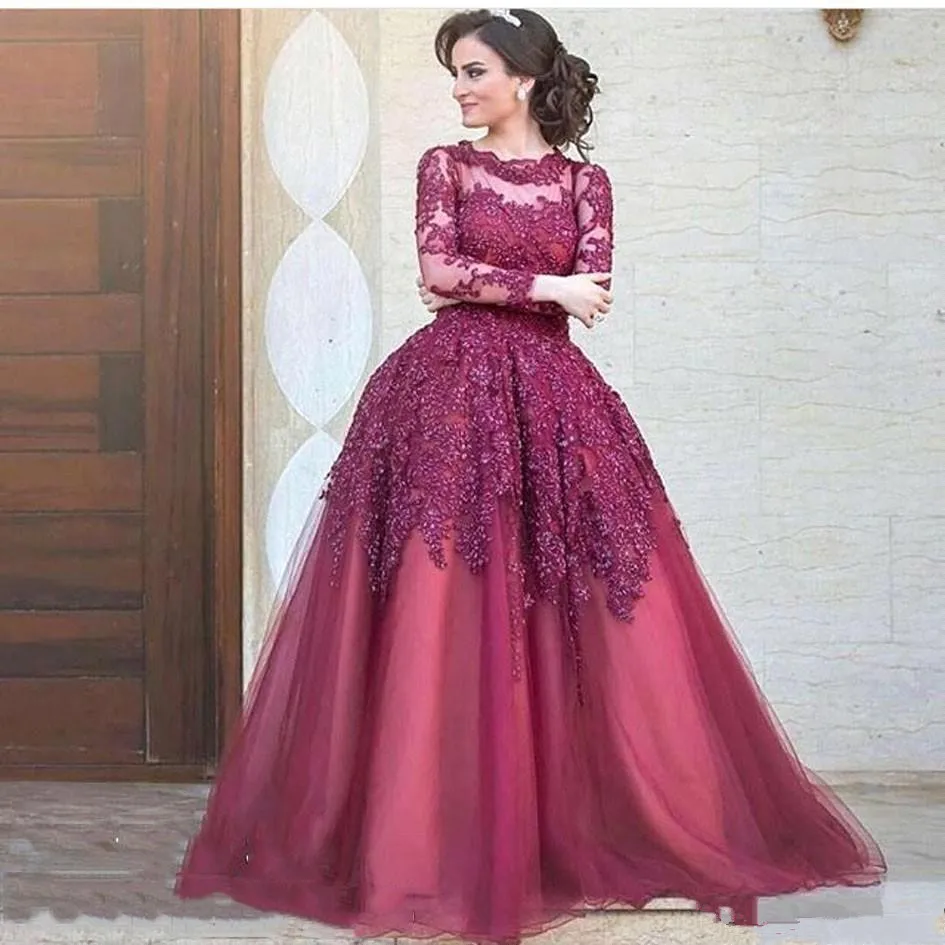 Бургундия Vestido De Noiva мусульманские свадебные платья бальное платье рукав 3/4 тюль