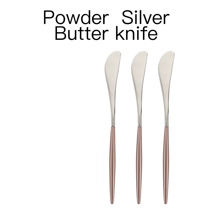 3 pcs powder silver Комплект из 3 предметов, черный и золотой нож для масла, джем, скребок, завтрак хлеб, посуда, соевый соус, масло, в западном стиле столовый нож для сыра - Цвет: 3 pcs powder silver