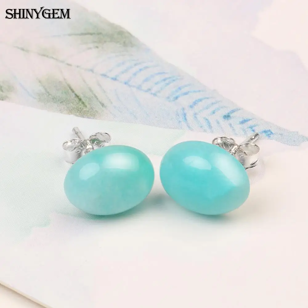 ShinyGem овальные амазонитовые серьги-гвоздики 7x9 мм, серьги ручной работы из натурального камня, модные 925 пробы серебряные серьги-гвоздики для женщин