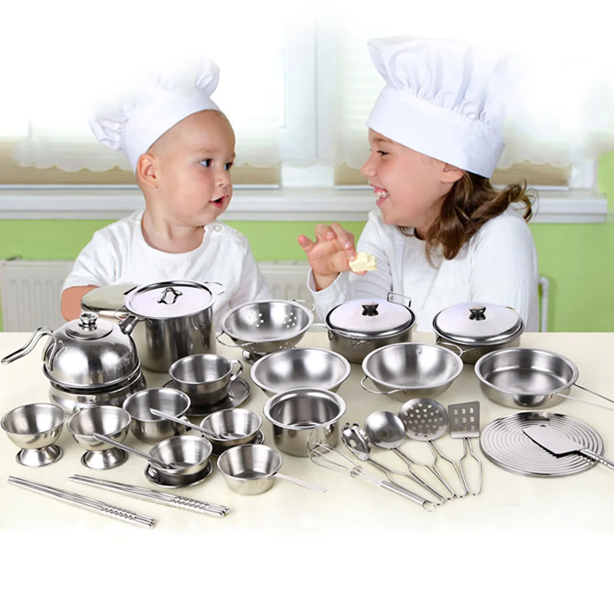 

Детские Мини-кухонные игрушки, набор для резки, стальная Кулинария для девочек, кухонные принадлежности, нержавеющая сталь, ролевые игры дл...