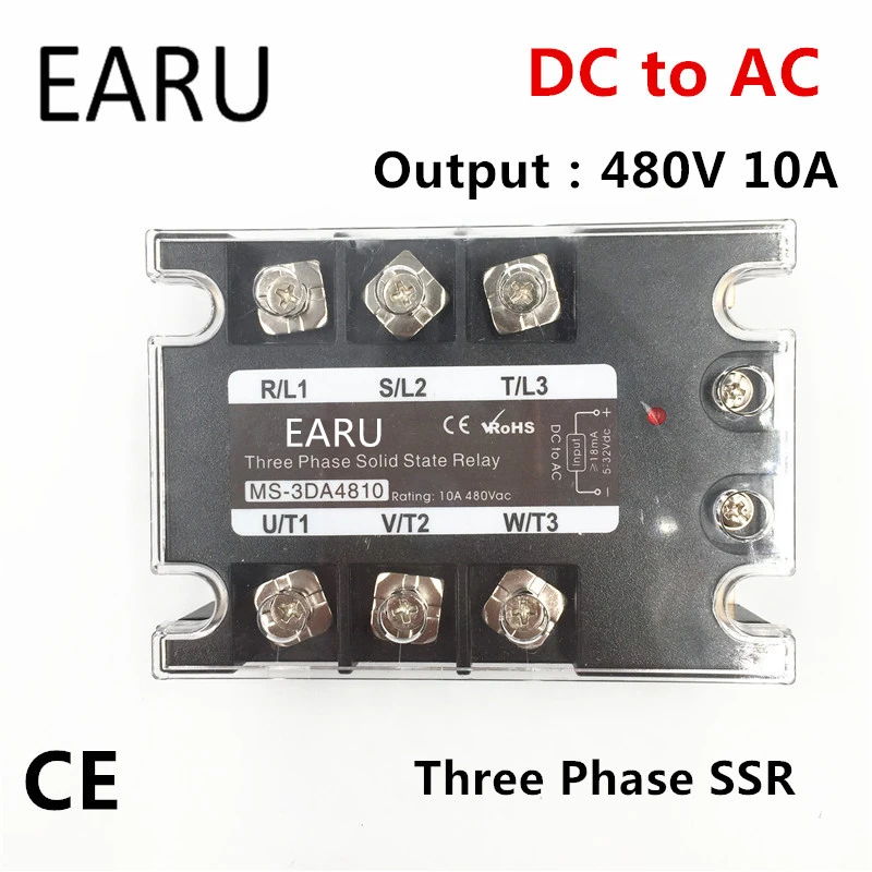 

TSR-10DA SSR-10DA трехфазное твердотельное реле постоянного тока 5-32 В, входное управление, переменный ток 90 ~ 480 В, выходная нагрузка 10 А, 3-фазное SSR, в...