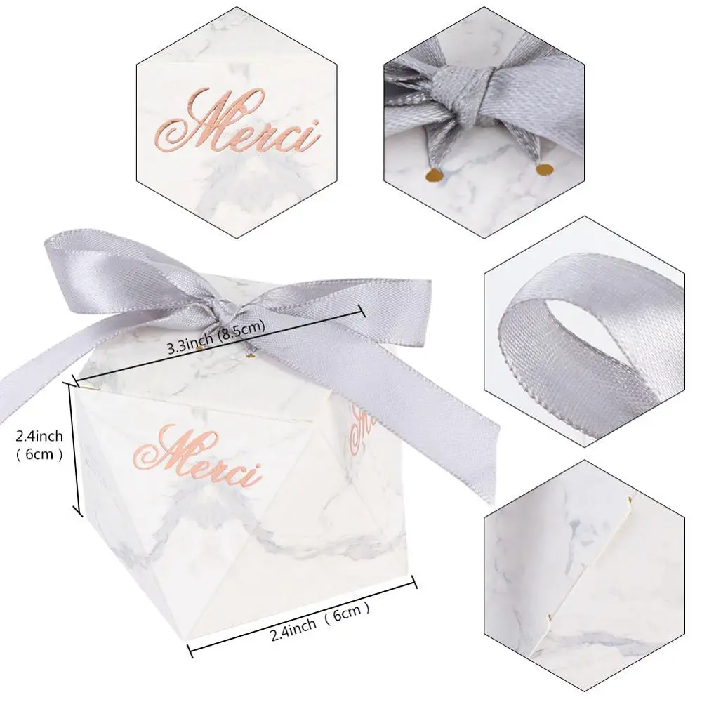 Merci Gift Box OurWarm, 10 шт., крафт-бумага, коробка для конфет, французский испанский, подарок, сумка, лента, свадебное крещение, украшение для вечеринок - Цвет: Merci Gift Box
