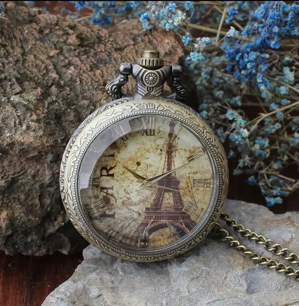 Antique Bronze Arc de Triomphe in Paris Eiffel Tower pocket watch necklace pendant for men and women P122 | Наручные часы