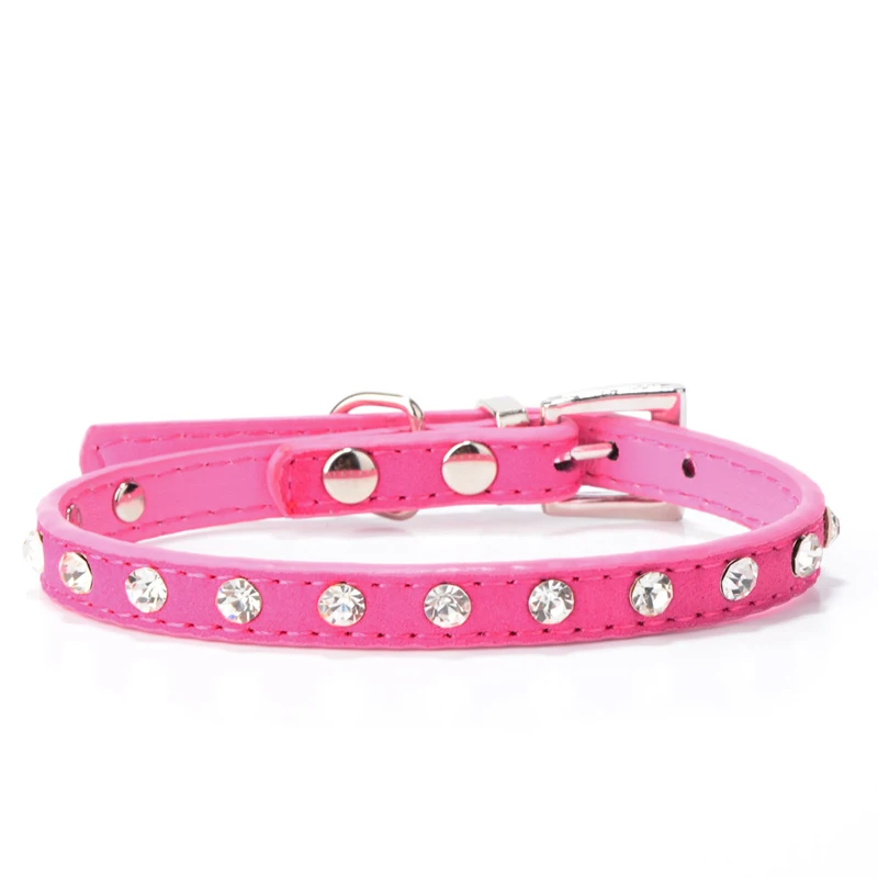Rose Ошейник для кошек хрустальные Горячие Bling Стразы PU кожаный ремень на шею для щенка котенка воротники-ожерелья для маленьких собак товары для домашних животных - Цвет: Rose