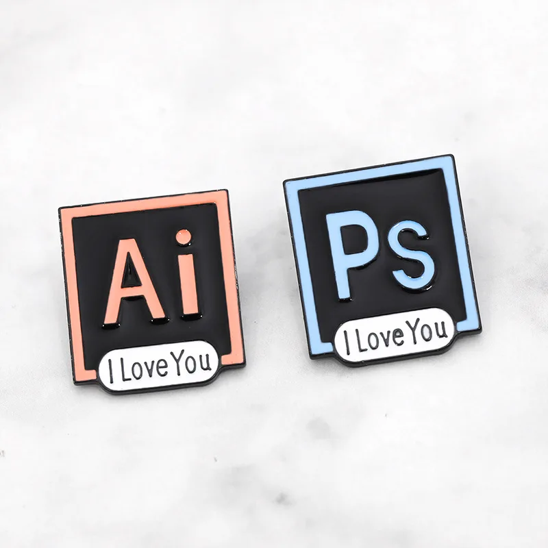 Креативная Мода PS AI металлическая брошь с эмалью Illustrator Photoshop I Love You значок