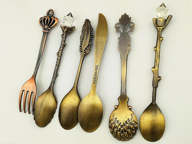festival supplies 6pcs/lot vintage carved coffee tea ice cream measuring Dinnerware Sets fork for party favor Wh | Дом и сад