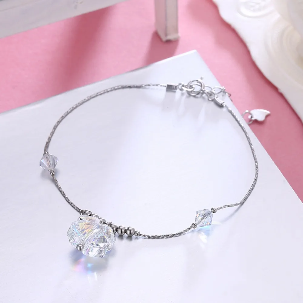 Женский браслет с кристаллами Swarovski элегантный из серебра 925 пробы простым