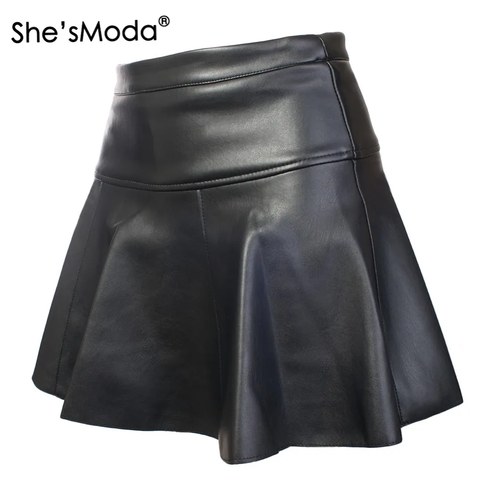 Женская плиссированная мини юбка She'sModa из искусственной кожи с молнией на боку