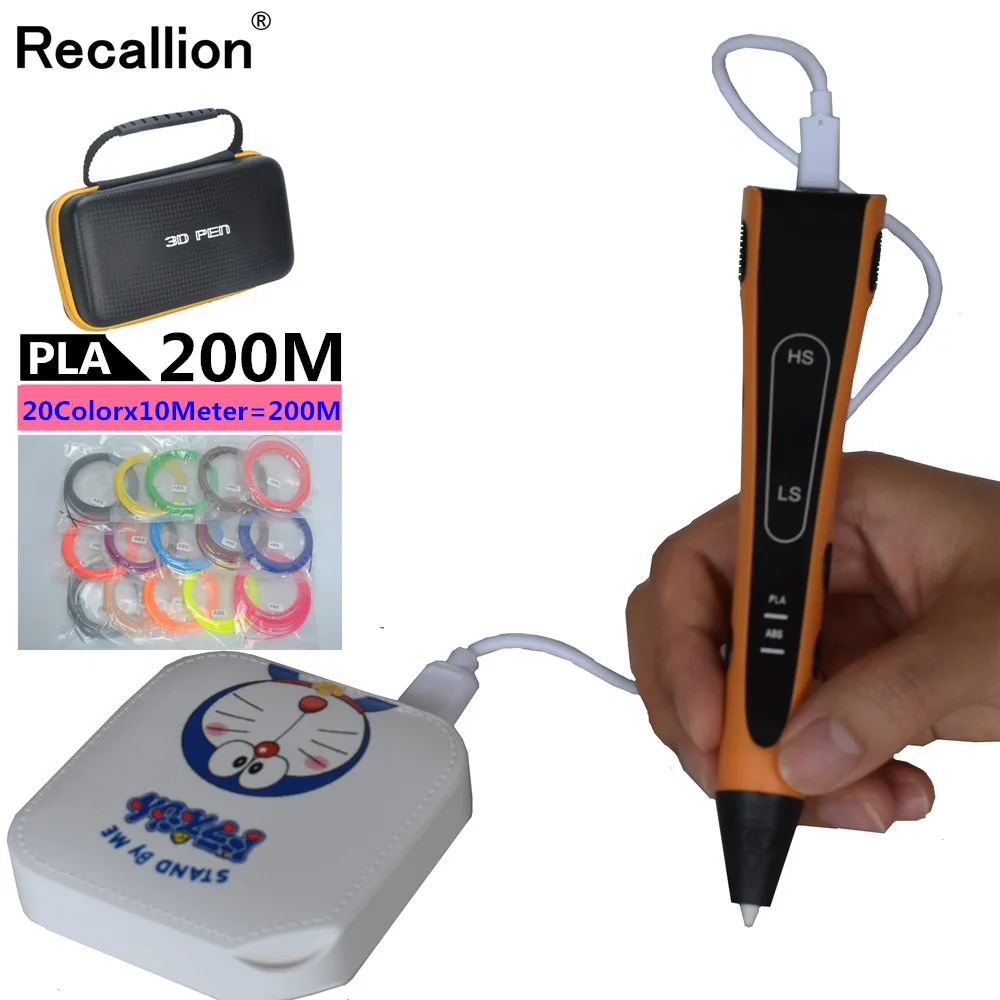 2019 новые 3D ручка + 6000 мА/ч Мощность банка 200 м полилактида recallion P64 печать Ручка USB 5