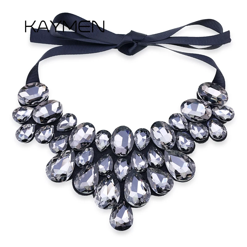 Handmade Glass Crystal Pendant Necklace for Women Fashion Statement Maxi 4 Colors Chokers Bijoux NK-01634 | Украшения и