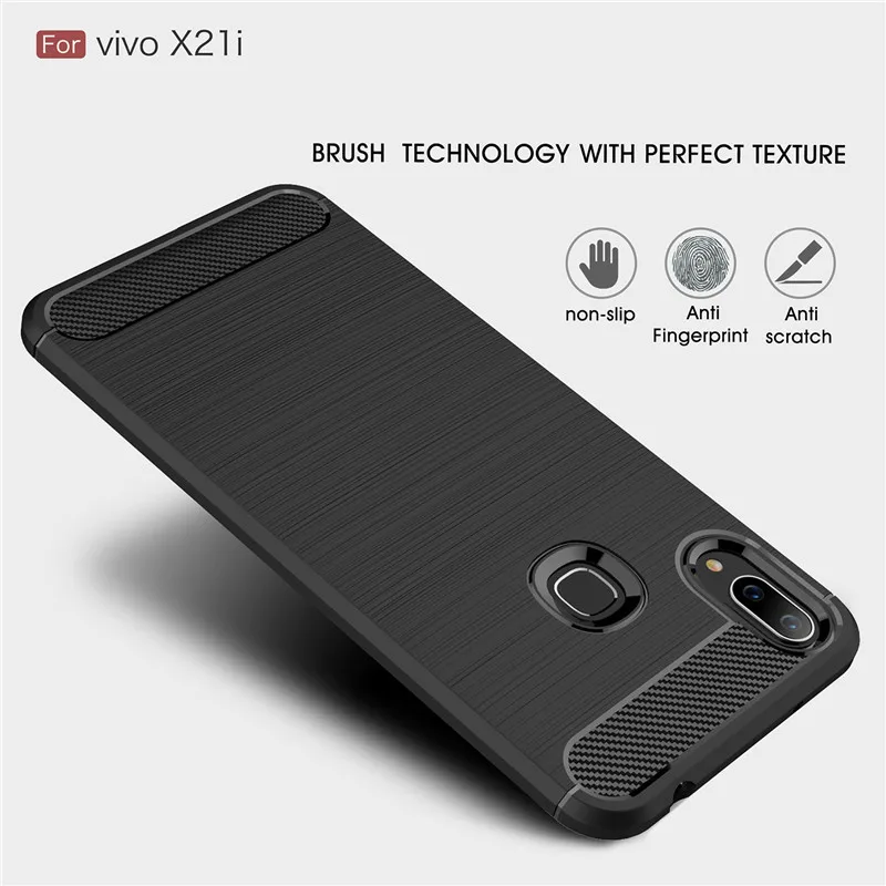 For VIVO X21i Case Luxury Carbon Fiber Rubber Armor Back Cover V7 V9 X7 X9 X9s X20 X21 UD Plus Silicone Phone |