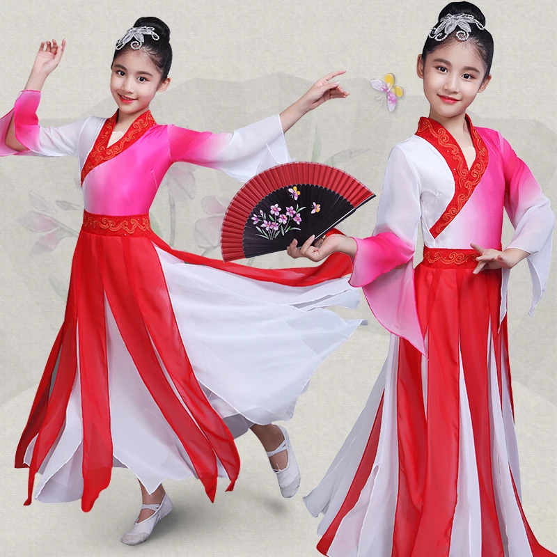 Детские Классические танцевальные костюмы, элегантные танцевальные костюмы ханьфу в китайском стиле для девочек, костюмы для выступлений