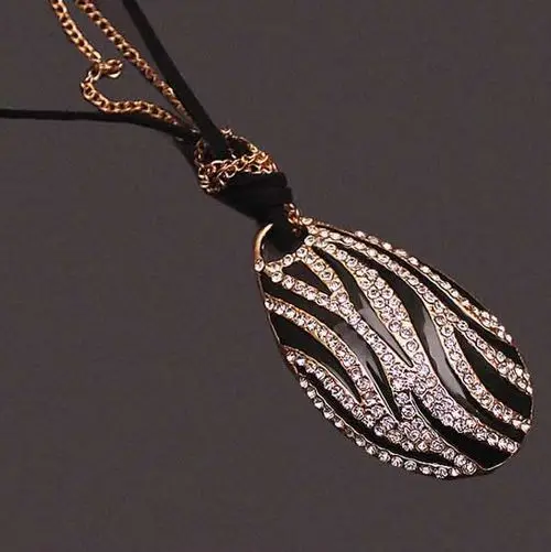X315 necklace wholesale European and American fashion wild temperament black white zebra drip drop long necklace|necklace braid|necklace