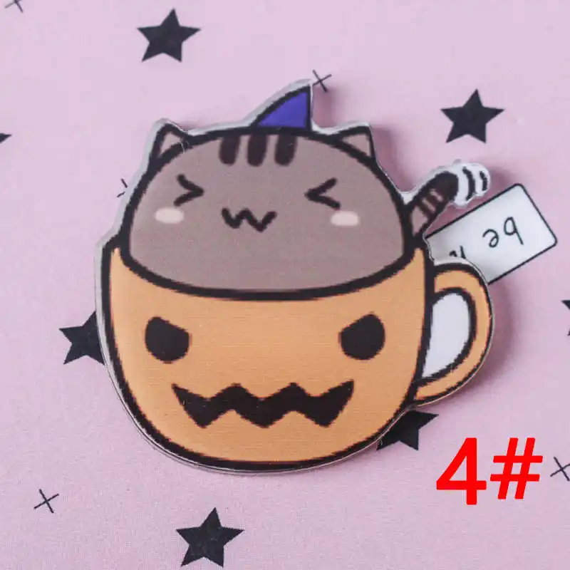 4 1 шт. ручная роспись чашка в виде кошки серии акриловые значки Kawaii значки на рюкзак Значки для Одежды Булавка брошь Z67 - Цвет: 4