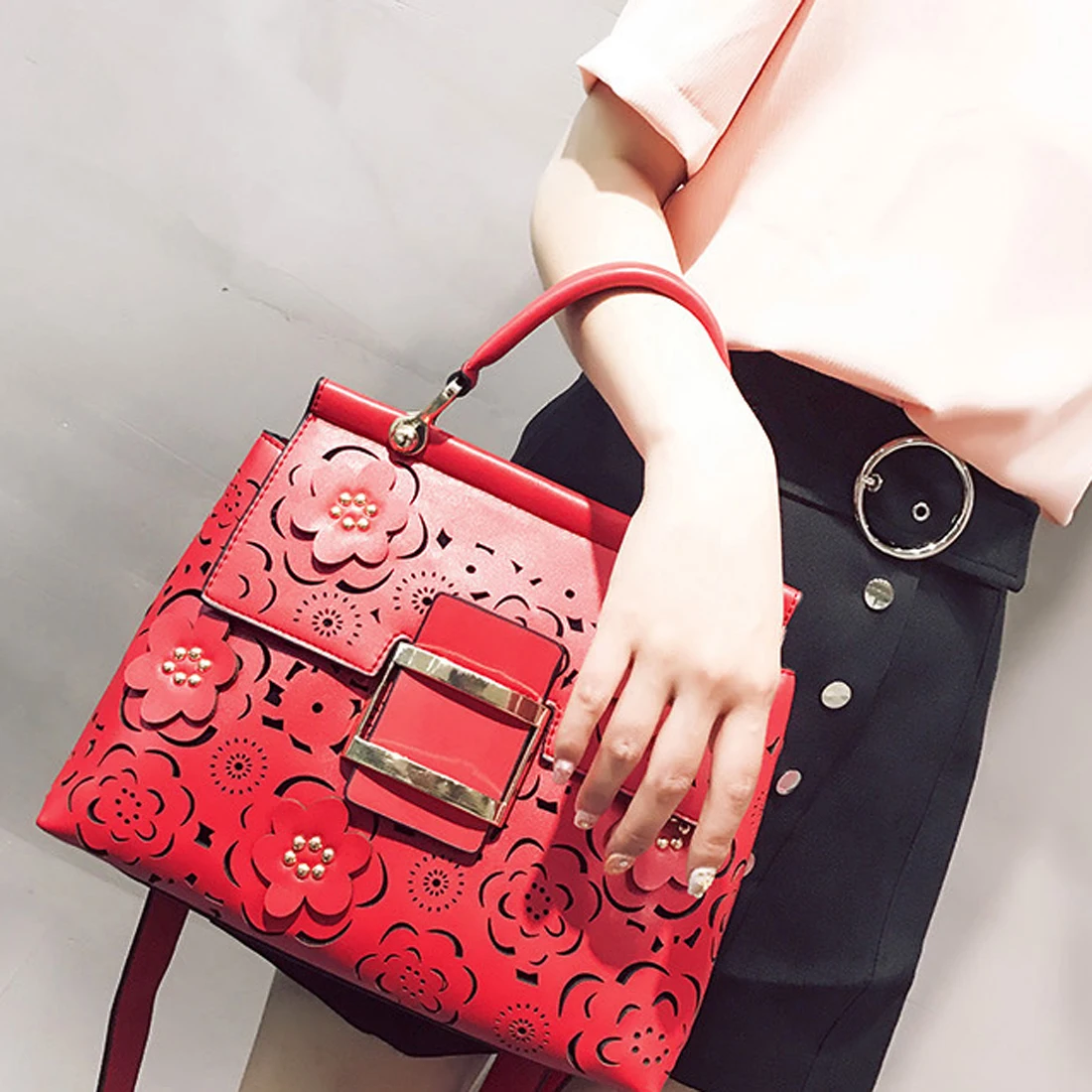 SFG HOUSE White Hollow Out Handbag Elegant Flower Summer Women Bag Luxury Casual PU Flap Messenger Bags | Багаж и сумки