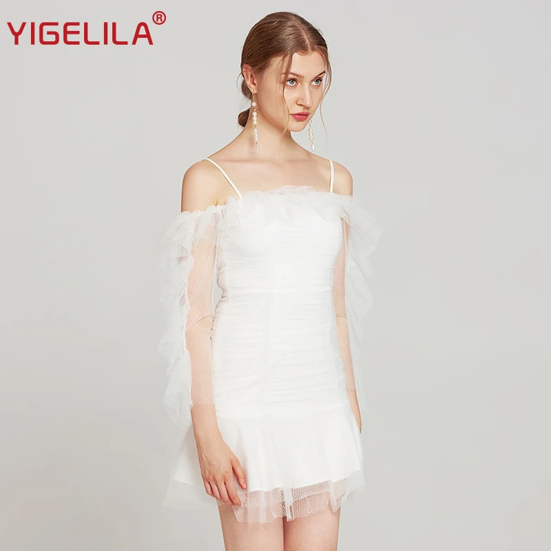 YIGELILA/модное женское Сетчатое платье на бретельках белого цвета летнее
