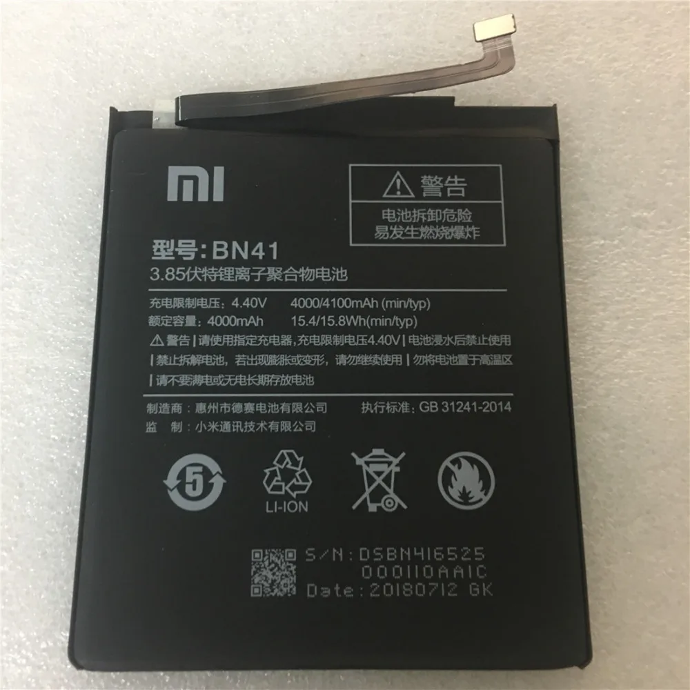 Xiaomi 2018 новый оригинальный аккумулятор 4100 мАч BN41 для Redmi Note 4 MTK Helio X20/Note 4X Pro X20