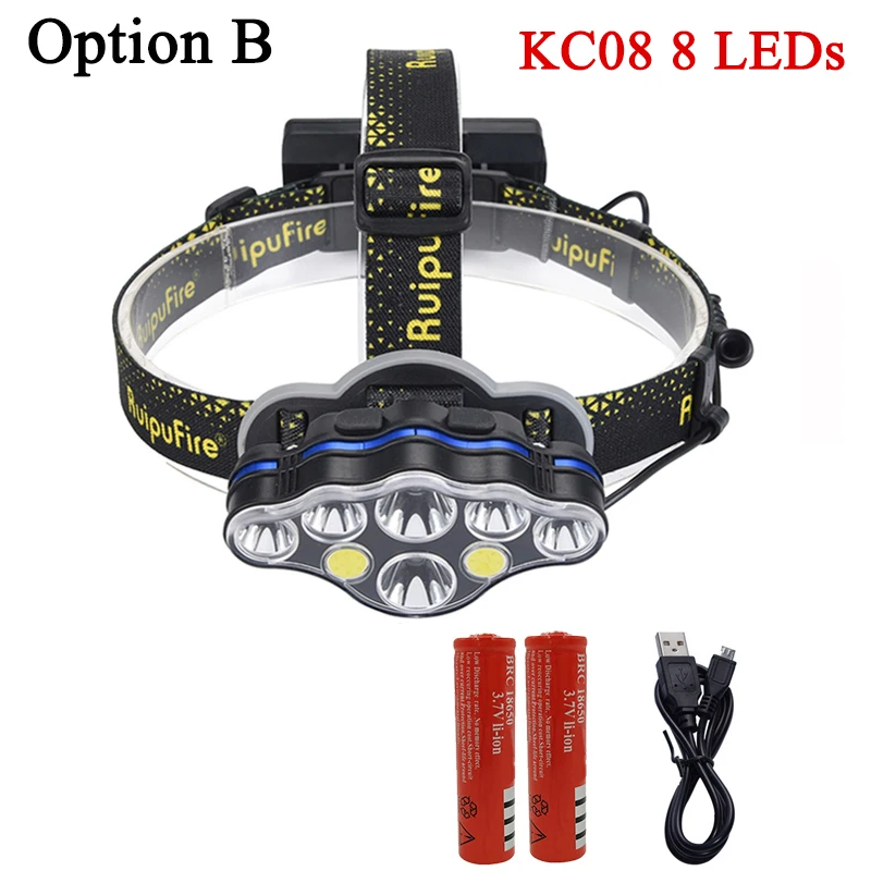 Option B KC08 Z20 Litwod фар KC08 8 светодиодные фары 2* T6+ 4* Q5+ 2* COB высокой мощности налобный фонарь Регулируемый фонарик переднего света Фонарь для кемпинга - Испускаемый цвет: Option B KC08
