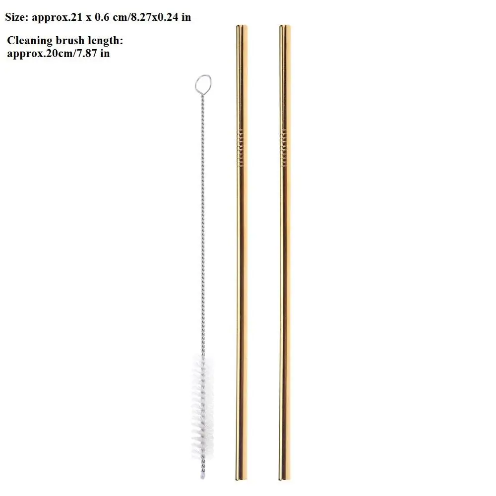 2pcs Straight Gold 4/6/8 шт. металлическая соломинка Многоразовые питьевой Нержавеющая сталь соломенная шляпа с Чистящая Щетка для кружек Барные аксессуары дропшиппинг - Цвет: 2pcs Straight Gold