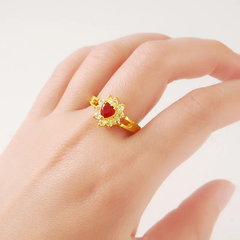 Женское свадебное кольцо с цветком роскошное из чистого золота 24 к золотым