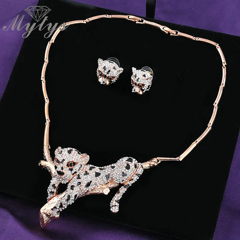 Mytys животное Леопард Ювелирные наборы для женщин Новая мода Циркон Кристалл