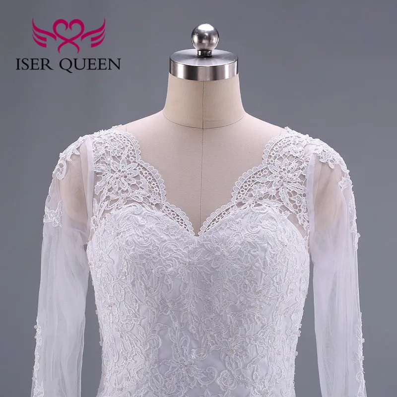 Иллюзия сзади с длинными рукавами чистый белый Vestidos De Novia мусульманские свадебные платья русалки Бразилия с длинными рукавами W0034