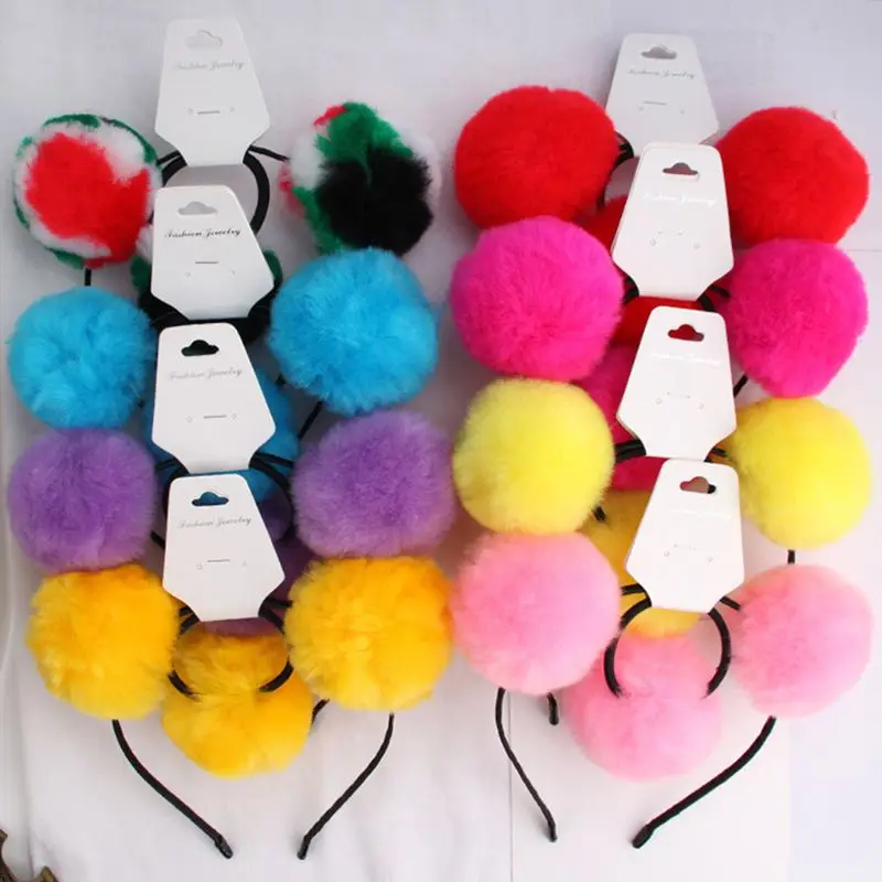 Детская Милая пушистая Большая головная повязка с помпоном милая заколка для