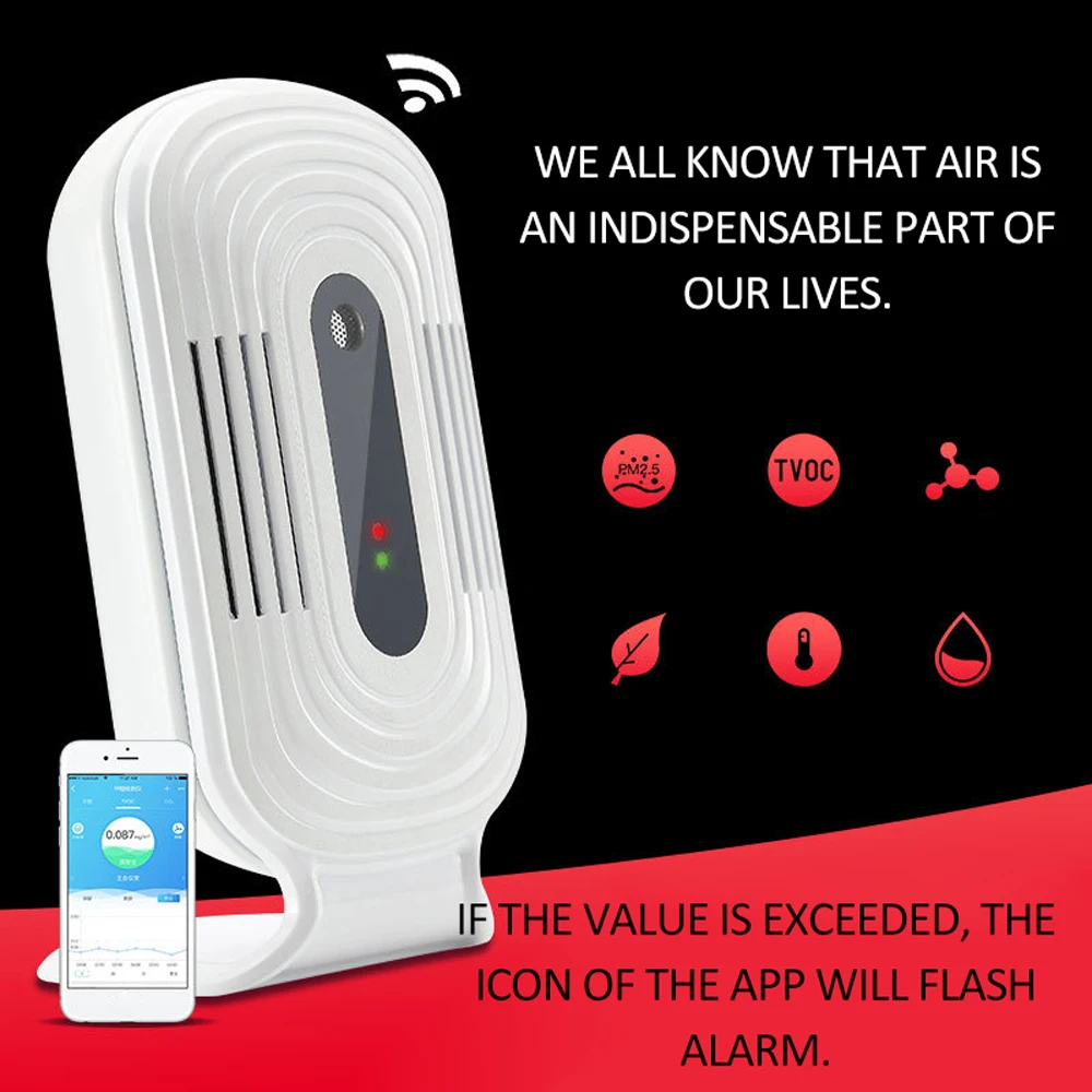 JQ-200 умный Wi-Fi Домашний счетчик смога CO2 HCHO TVOC тестер качества воздуха метр детектор газа датчик температуры и влажности монитор