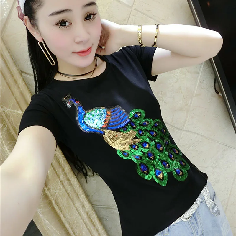 Camisetas mujer verano, летние хлопковые футболки с блестками, женские топы с коротким рукавом, женские футболки, желтые, черные, для девушек