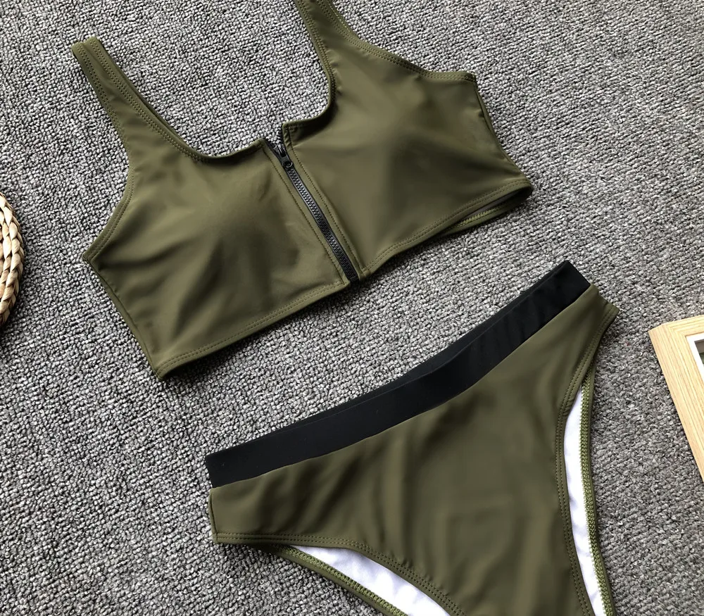 New Sexy Zipper Bikinis Women Push Up Vest Bikini Set High Cut Bathing Suit Swimwear Waist Swimsuit Biquini Maillot De Bain |