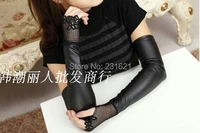 womens fashion long gloves black lace patchwork pu leather gloves sexy long fingerless driving gloves arm warmer 46cm