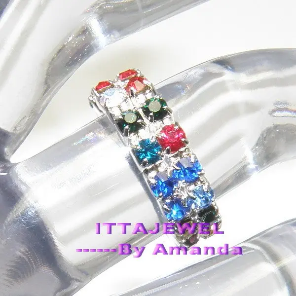 

Wholesale 12pcs Two Row Multicolour Rhinestone Crystal Stretch Bride Girls Rings,Free Shipping
