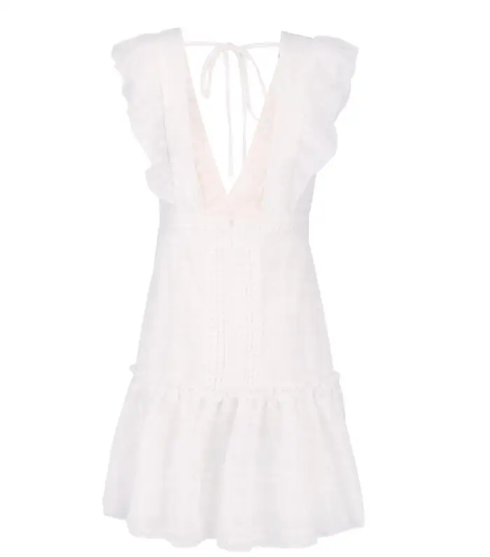 Осень 2019 винтажное белое кружевное женское платье с глубоким v-образным вырезом