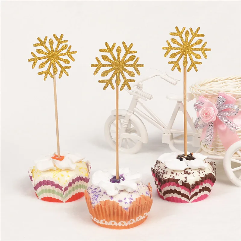 10 шт./лот блеск золота Снежинка Кекс Топпер мультфильм вечеринок Дети мальчик