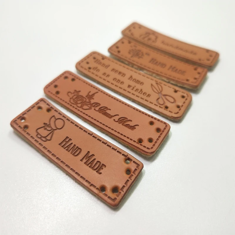 Квадратные ярлыки из искусственной кожи ручной работы 10 шт. пустая тисненая