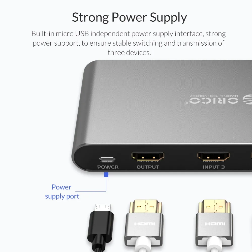 ORICO HDMI переключатель сплиттер 4K 60Hz HDMI2.0 коммутатор 3 входа 1 выход для ПК ноутбука