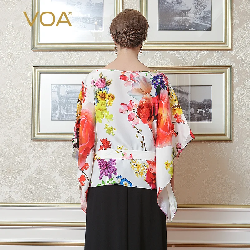 Женская шелковая рубашка VOA Повседневная блузка большого размера 5XL на шнурках с