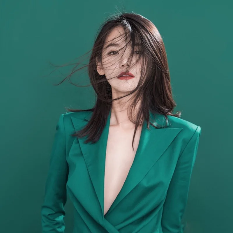 Женский блейзер с изумрудом деловые брюки и куртка для работы в офисном стиле