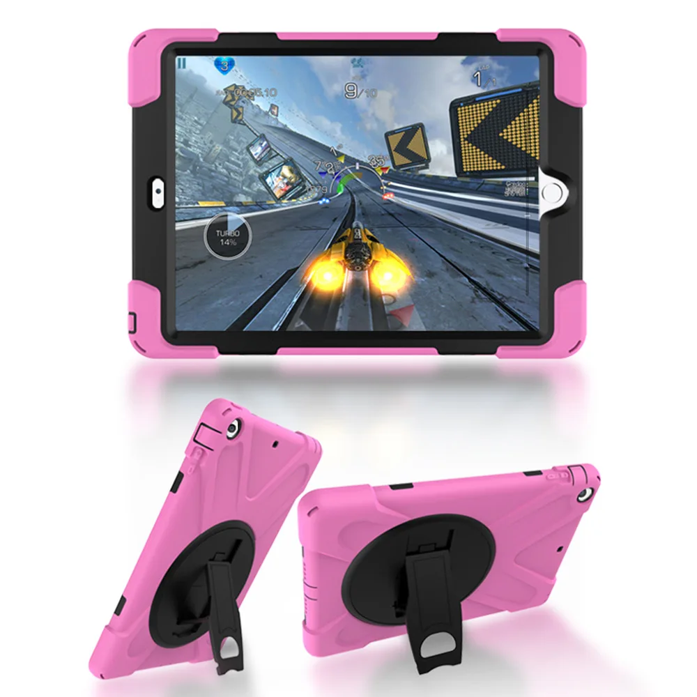 Кремния + PC Kickstand принципиально для iPad 6 Air 2 Броня чехол противоударный высокое Duty