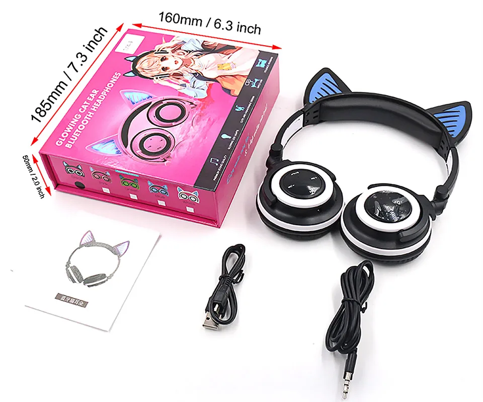 AIYIMA Bluetooth наушники беспроводные складные мигающие кошачьи наушники игровая гарнитура с светодиодный светильник для детей девочек