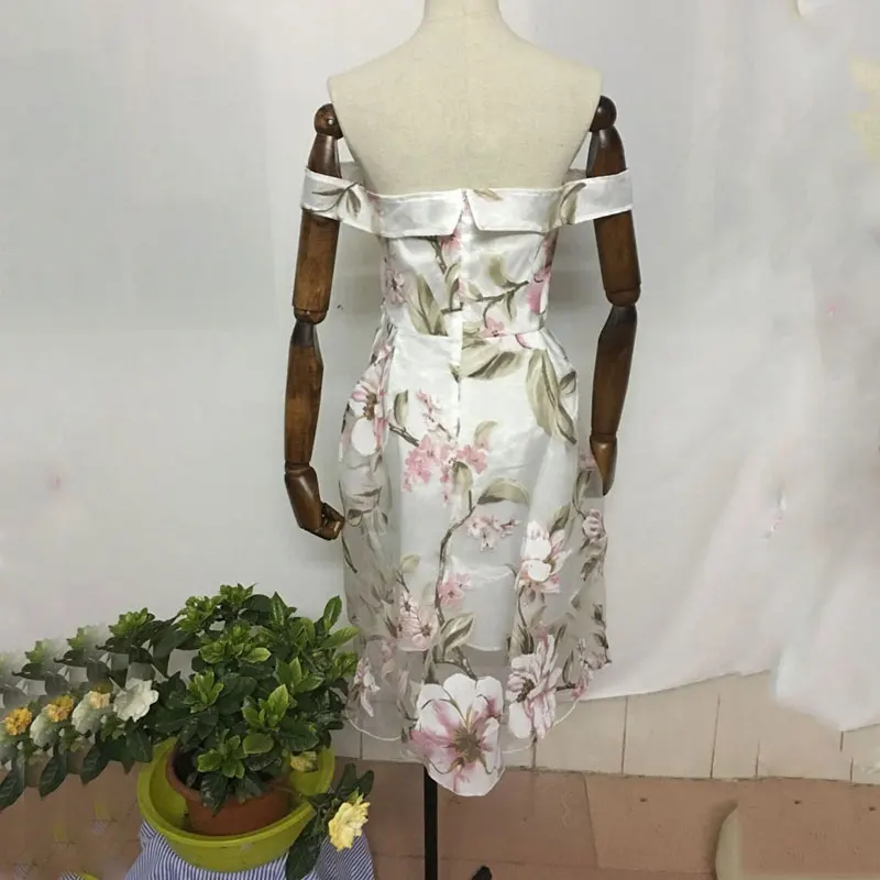 2018 Summer dress women new arrival slash neck sexy party print voile mesh breathable mid long ladies | Женская одежда