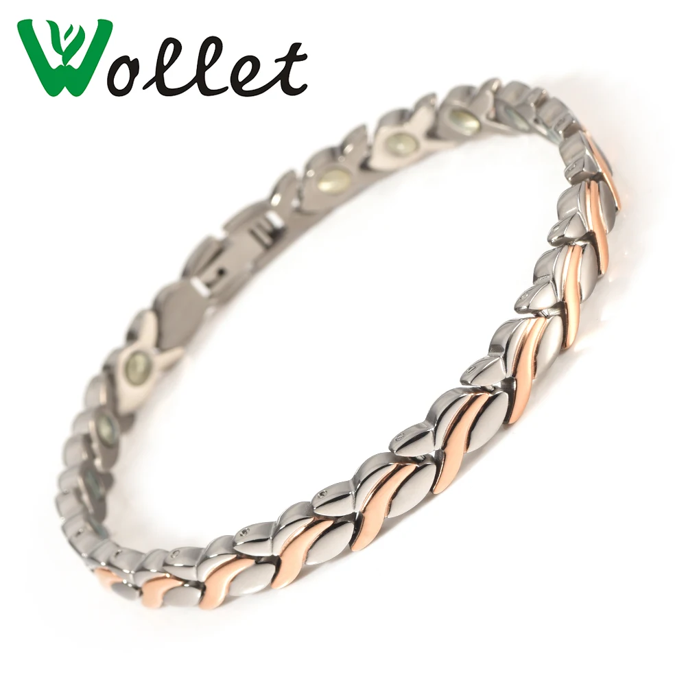 

Wollet Jewelry 99.999% Germanium Pure Titanuim Bracelet For Women Partial Rose Gold Color Health Care Healing Energy