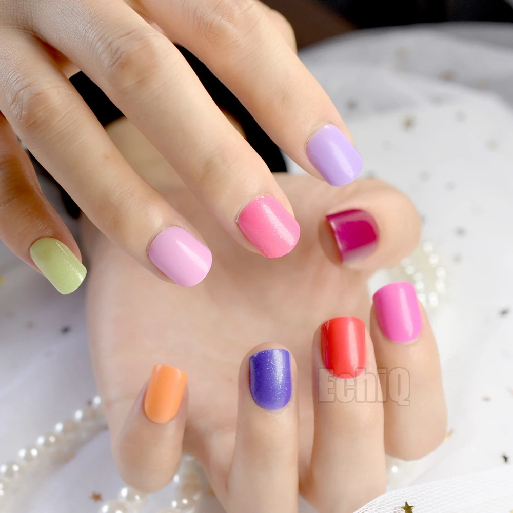 

Candy Color Finished False Nails Tips 240pcs Short Full Cover Fake Nails Manicure Artificial Nail Tips Purple Orange 10 Colors
