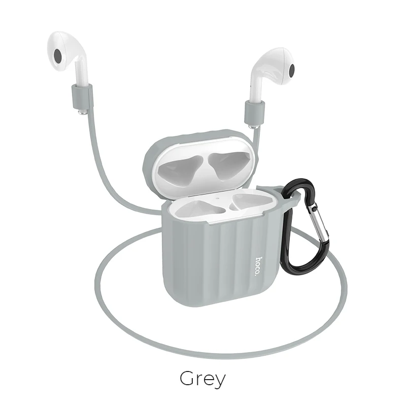 HOCO чехол для наушников для Apple Airpods, мягкий силиконовый чехол, цветной ультратонкий протектор для Air pods, чехол+ Подарок, не теряется - Цвет: Серый