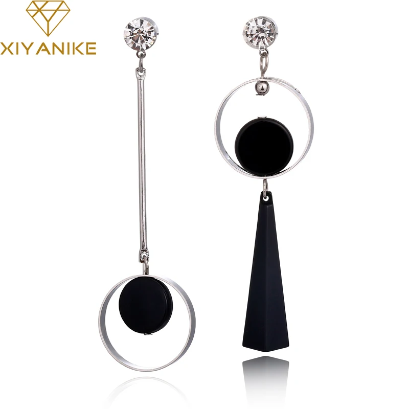 

XIYANIKE Korean Fashion Geometric Long Asymmetry Earring Rhinestone Circle Ear Stud New Acrylic Big Earrings Bijoux Brincos E203