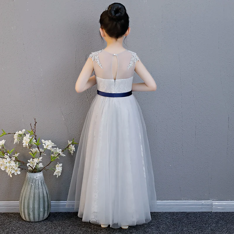 

2019 Summer New Elegant European Children Girls Birthday Wedding Party Long Princess Lace Dress Kids Babies Piano Host Dress