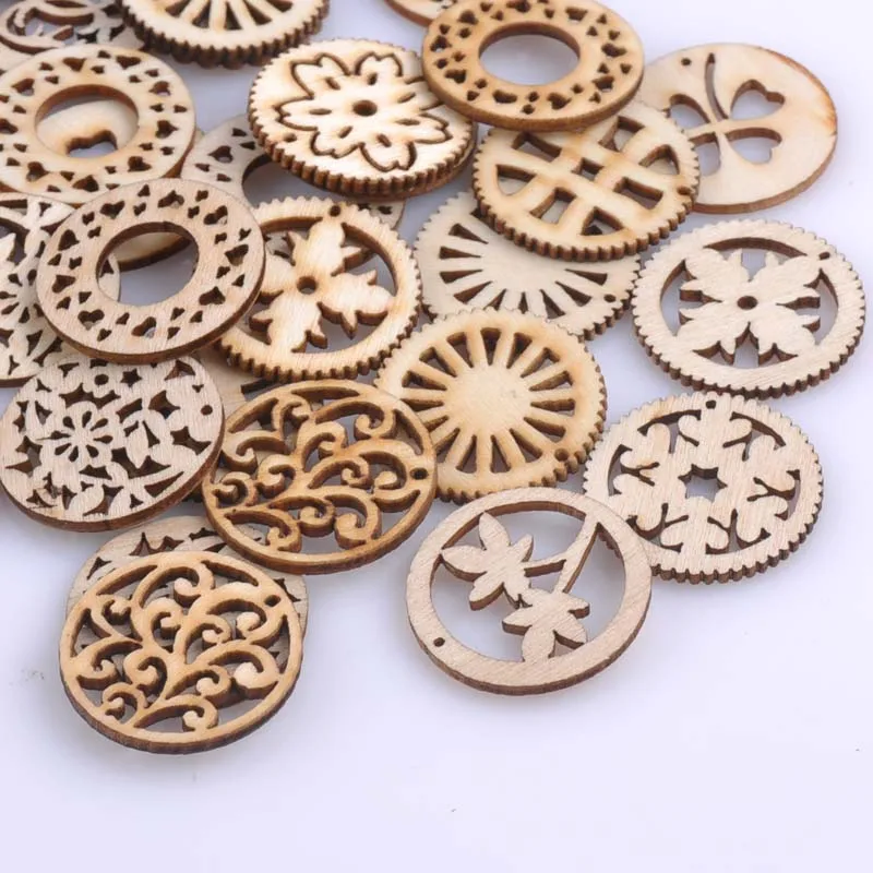 Деревянный Скрапбукинг с разноцветным рисунком ремесленный круглый случайный