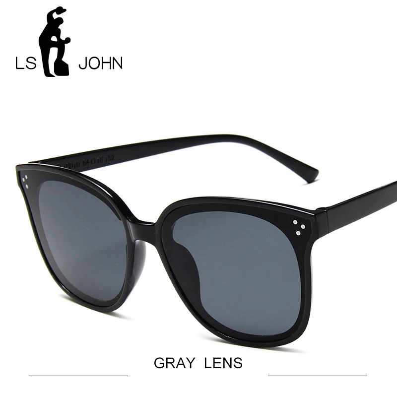 LS JOHN, кошачий глаз, золотые солнцезащитные очки, мужские, оттенки, зеркальные, женские, квадратные, солнцезащитные очки для женщин, покрытие oculos, модные брендовые очки, UV400 - Цвет линз: GRAY LENS