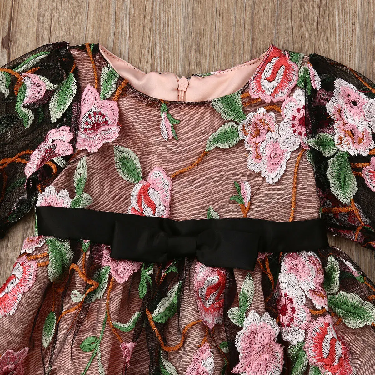 2019 New Toddler Kids Baby Girls Floral Chiffon Five-Point Sleeve Embroidered Princess Party Lace Tutu Dresses | Детская одежда и